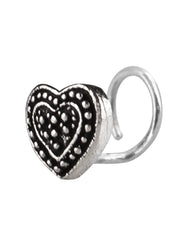 Heart Shape Oxidized Nose Pin with wire in 92.5 Silver