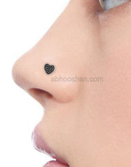 Heart Shape Oxidized Nose Pin with wire in 92.5 Silver