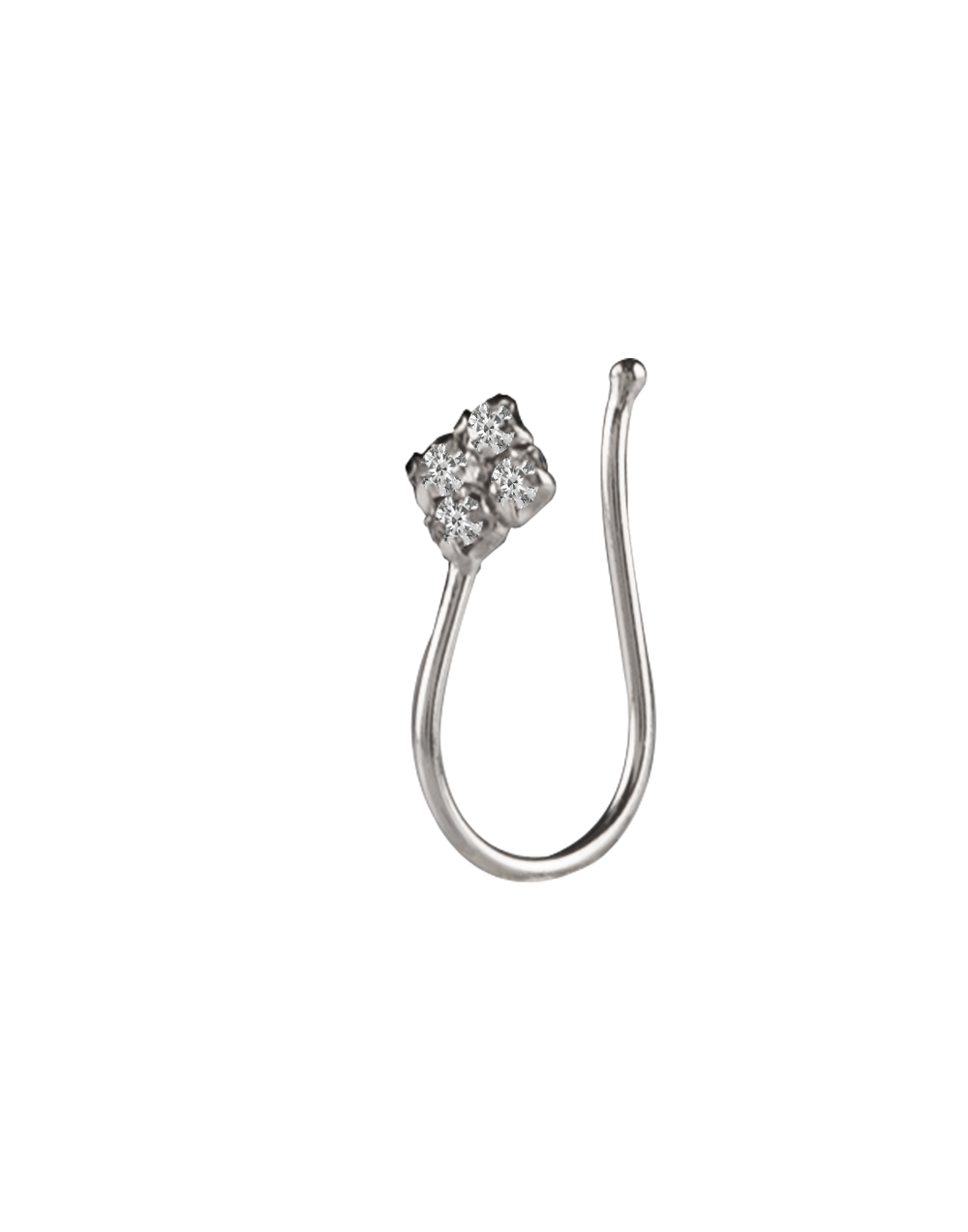 Light Weighted Clip on Nose Pin in 92.5 Silver and White Cubic Zirconia Stones
