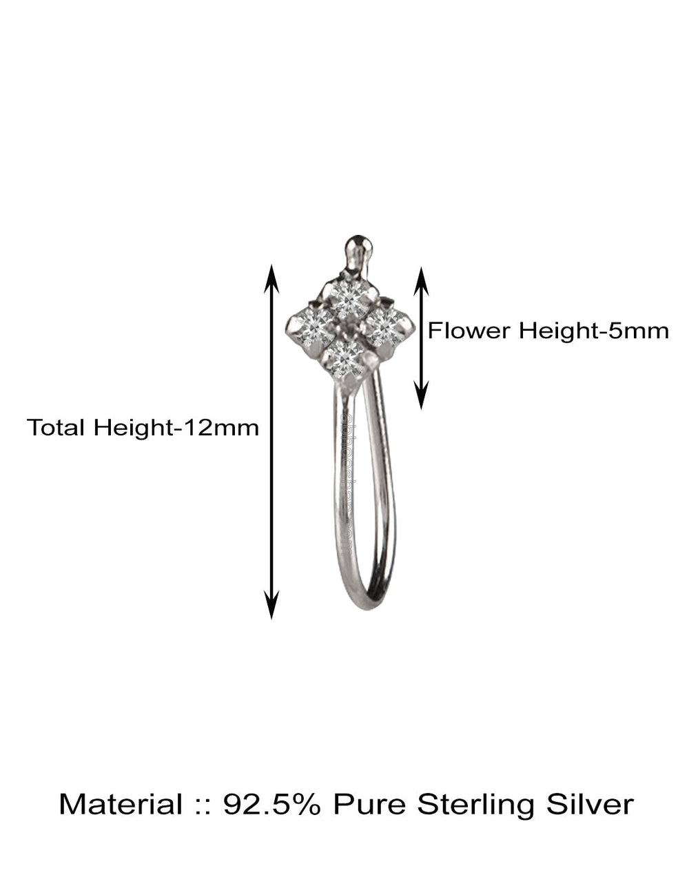 Light Weighted Clip on Nose Pin in 92.5 Silver and White Cubic Zirconia Stones