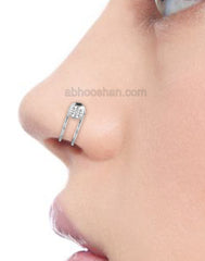 Clip on Nose Pin in 92.5 Silver and White Cubic Zirconia Stones