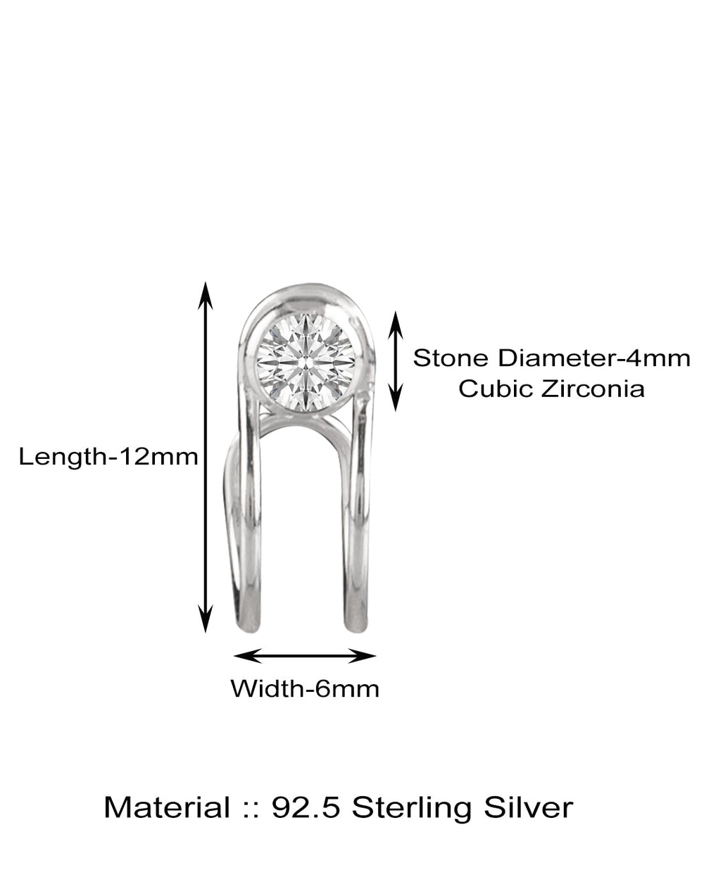 Clip on Nose Pin in 92.5 Silver and White Cubic Zirconia Stones