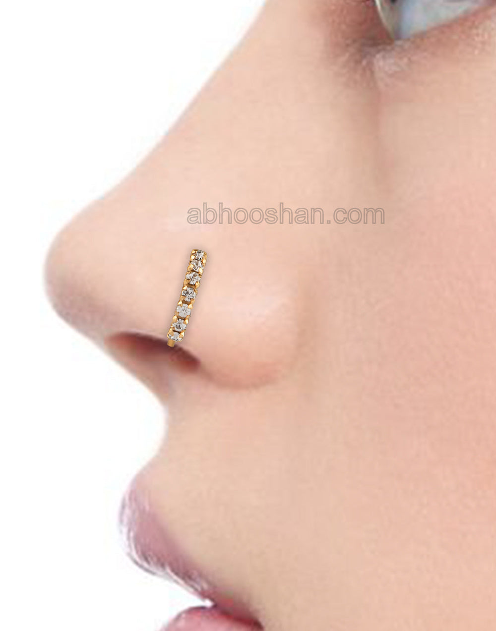 Gold plated White CZ Nose Ring in 92.5 Silver
