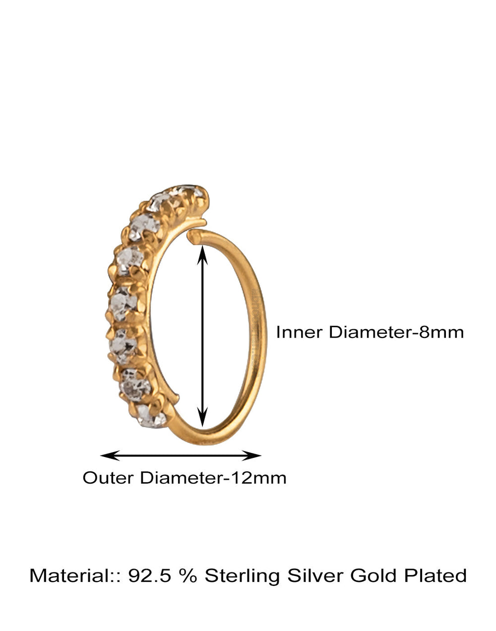 Gold plated White CZ Nose Ring in 92.5 Silver