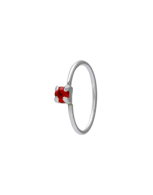 Red CZ stone Single Nose Ring 92.5 Sterling Silver 8 mm