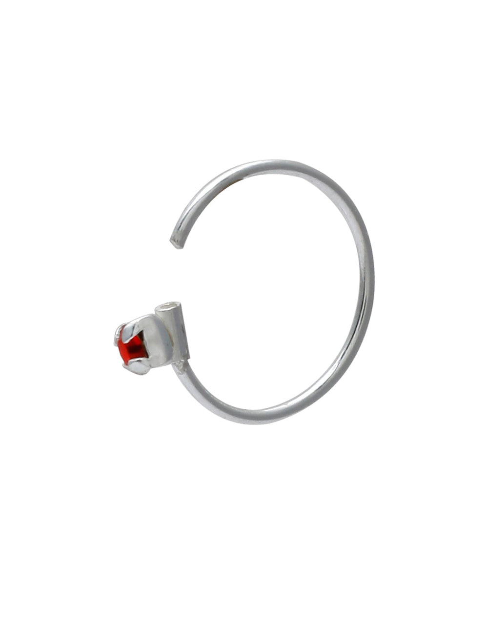 Red CZ stone Single Nose Ring 92.5 Sterling Silver 8 mm