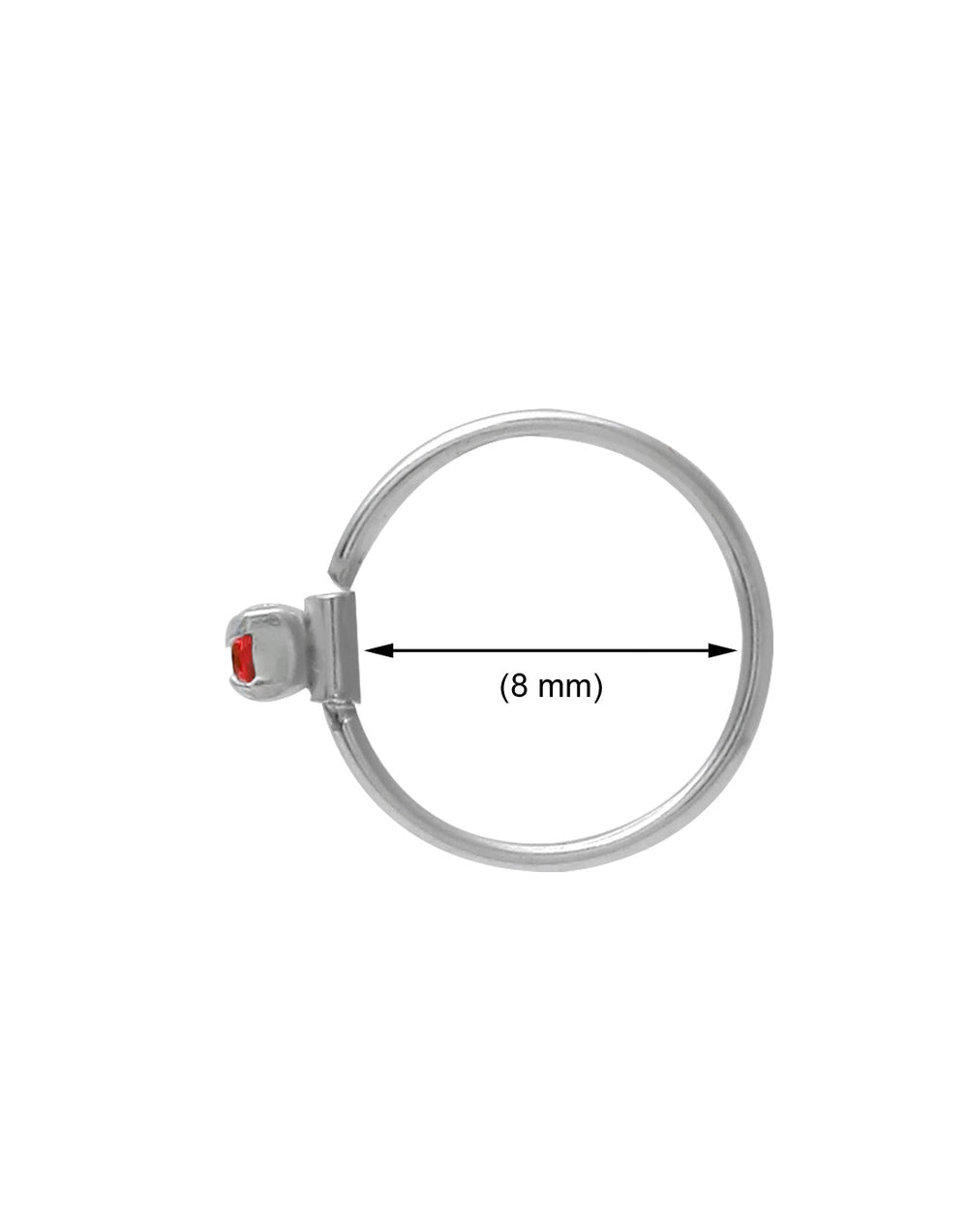 Red CZ stone Single Nose Ring 92.5 Sterling Silver 8 mm