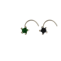 Combo of Star Shape Green and Black CZ Stone Nose Pin with wire in 92.5 Silver