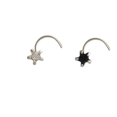 Combo of Star Shape Black and White CZ Stone Nose Pin with wire in 92.5 Silver