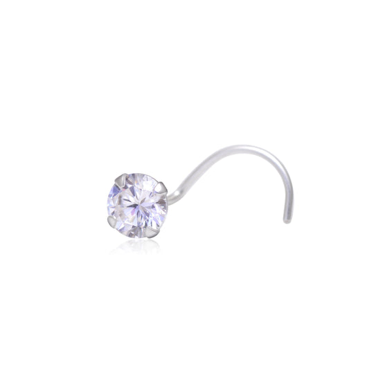 Round 3 MM White CZ Nose Pin with wire in 92.5 Silver