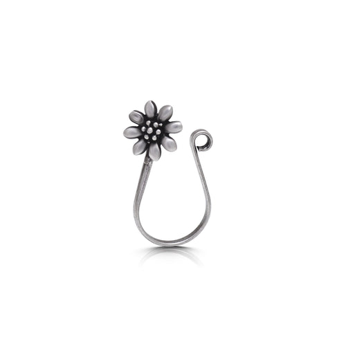 Oxidized Flower Light Weighted Clip on Nose Pin in 92.5 Silver - Default Title - Abhooshan