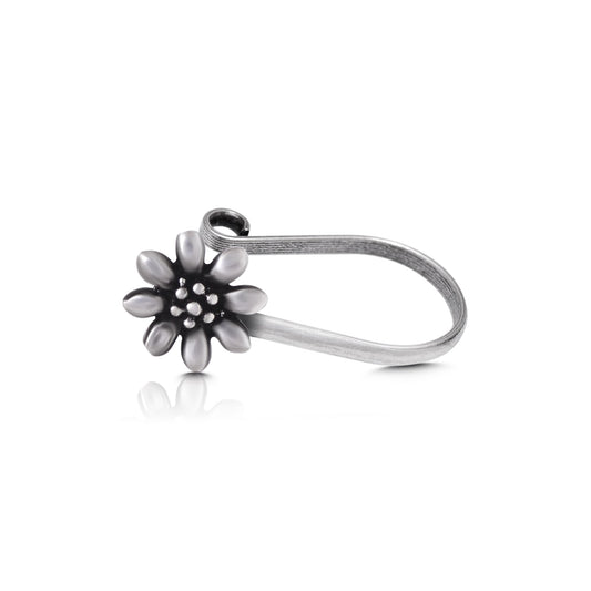 Oxidized Flower Light Weighted Clip on Nose Pin in 92.5 Silver