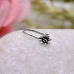 Oxidized Flower Light Weighted Clip on Nose Pin in 92.5 Silver