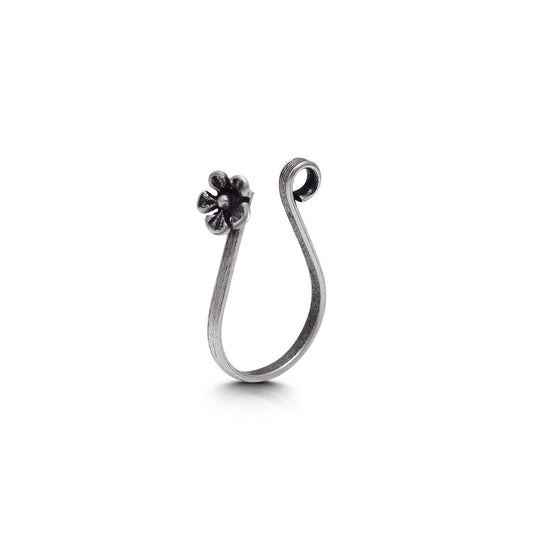 Oxidized Flower Light Weighted Clip on Nose Pin in 92.5 Silver