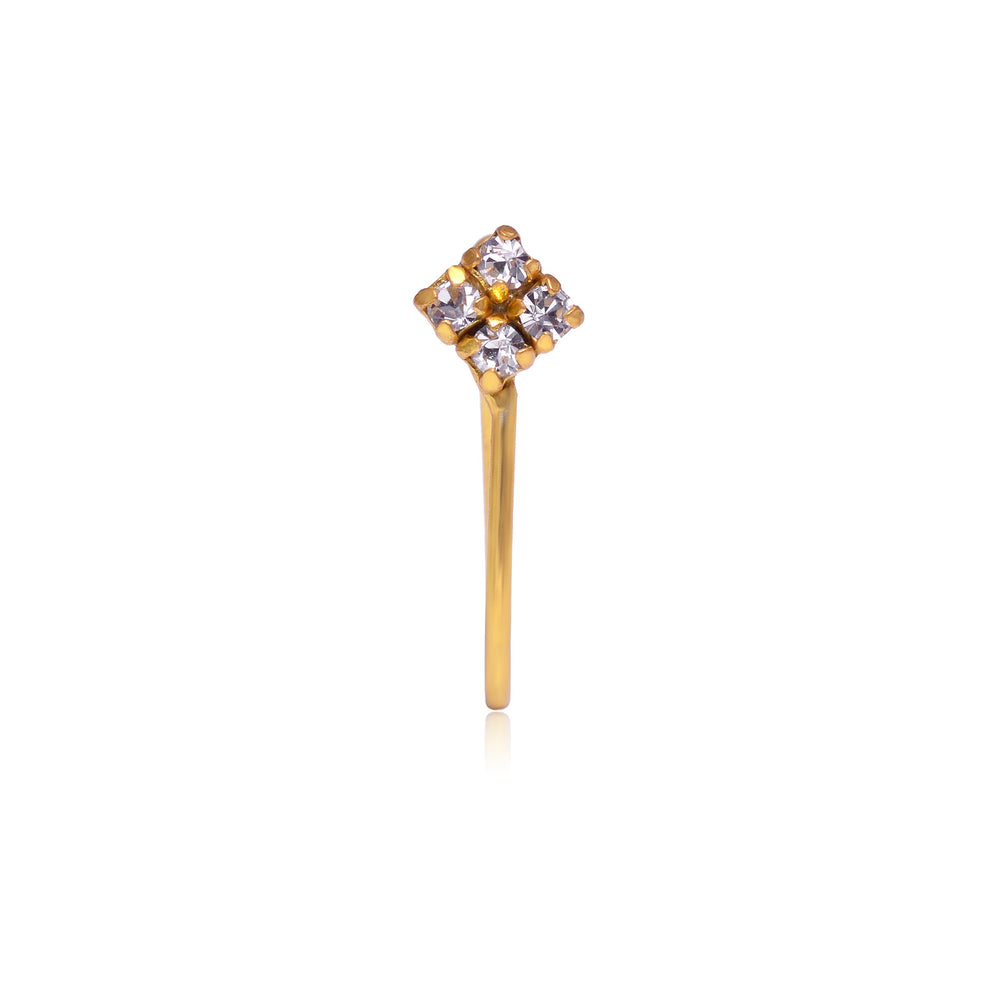 Gold Plated Light Weighted Clip on Nose Pin in 92.5 Silver and White Cubic Zirconia Stone