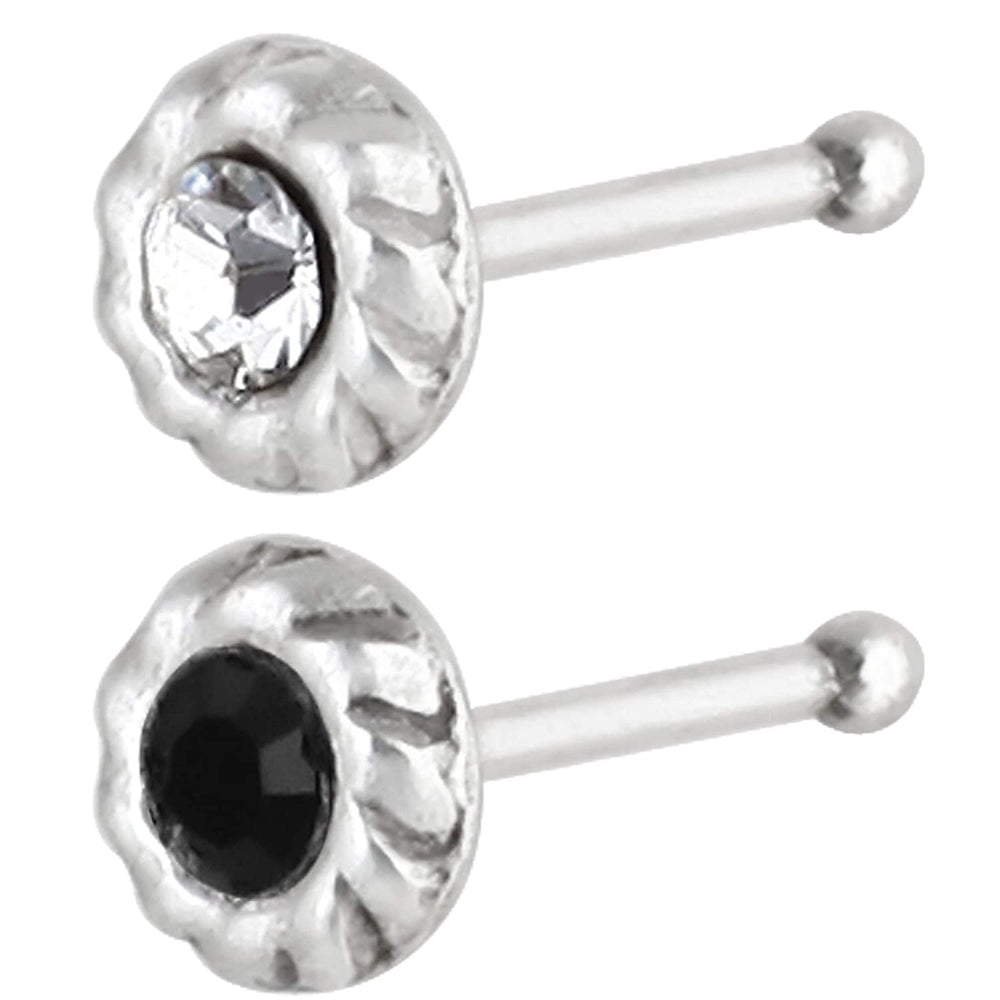 92.5 Sterling Silver Combo of White and Black Cz Nose Stud