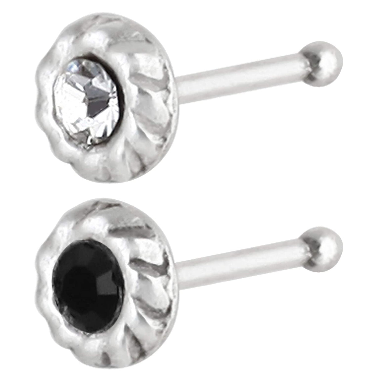 92.5 Sterling Silver Combo of White and Black Cz Nose Stud