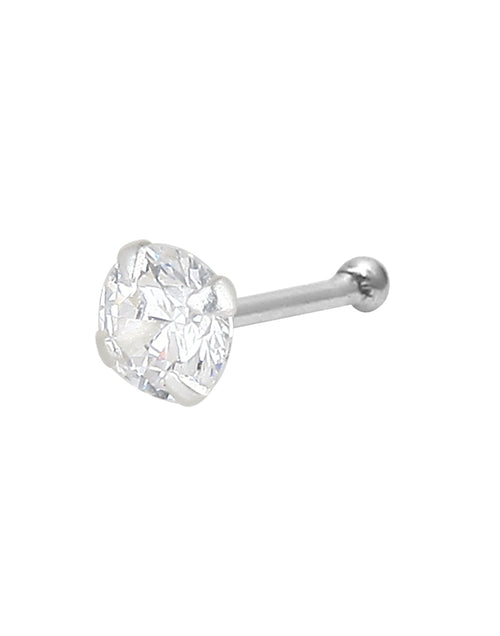 White CZ Nose Stud in 92.5 Silver and 4 mm Cz stone - Default Title - Abhooshan