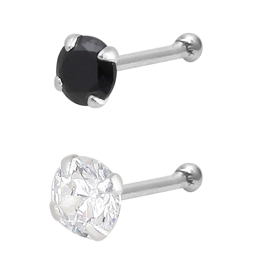 Combo of 92.5 Sterling Silver White and Black Cz Nose Stud