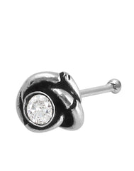 Knot Shape Nose Stud in 92.5 Oxidized Silver and Dot size CZ stone