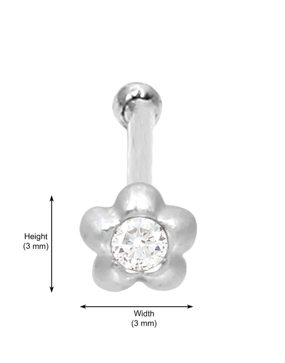 Tiny Flower Shape Nose Stud in 92.5 Silver with White CZ