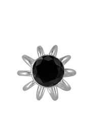 Flower Shape Black CZ Nose Stud in 92.5 Silver