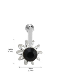 Flower Shape Black CZ Nose Stud in 92.5 Silver