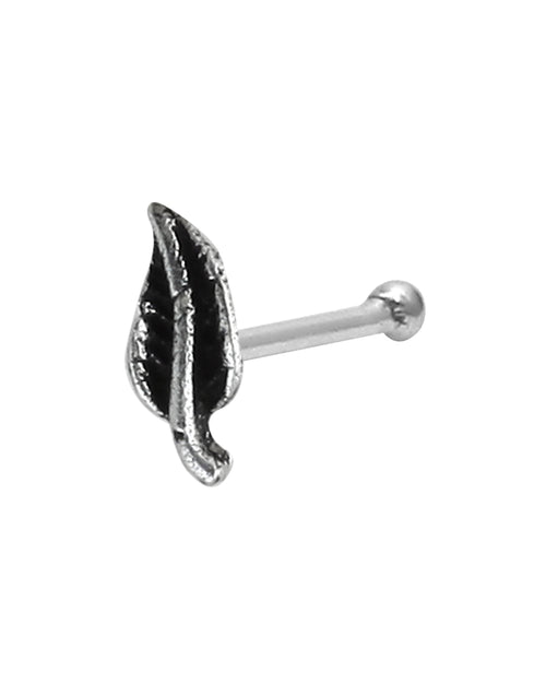 Leaf shape Nose Pin (Bone Style) in 92.5 Oxidized Silver - Default Title - Abhooshan