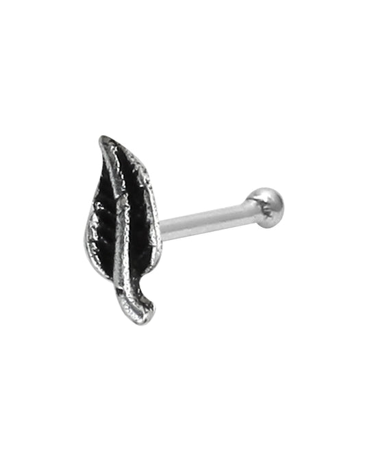 Leaf shape Nose Pin (Bone Style) in 92.5 Oxidized Silver