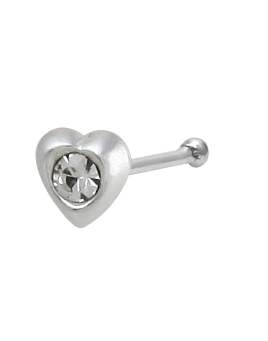 Small Heart Nose Stud in 92.5 Silver and White Cz