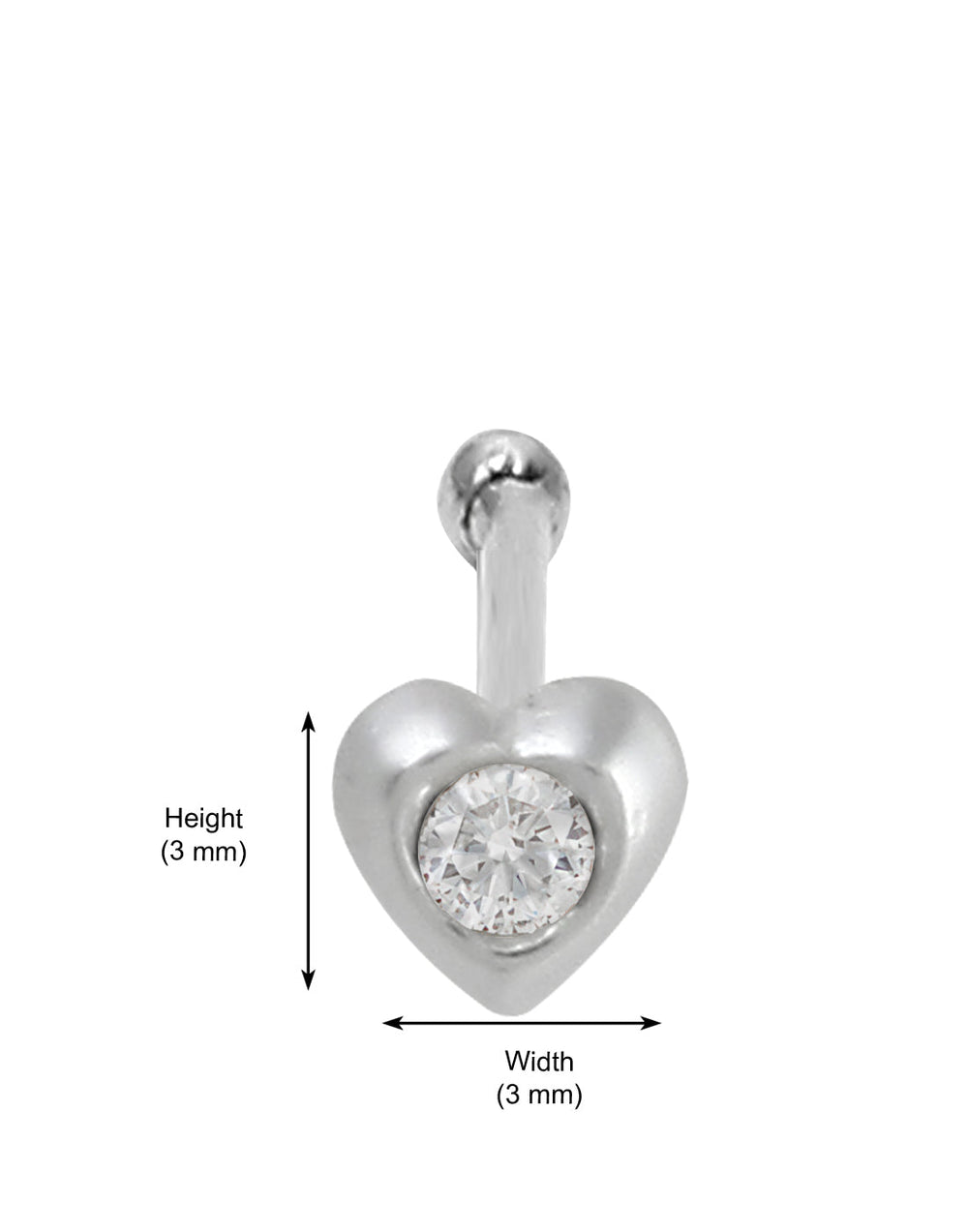 Small Heart Nose Stud in 92.5 Silver and White Cz