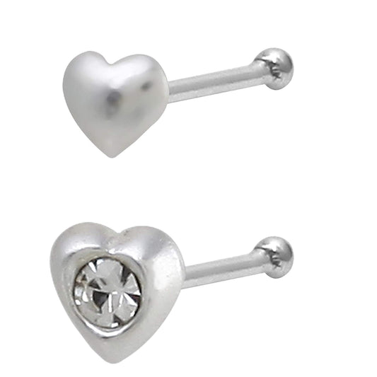 Combo of 92.5 Sterling Silver Heart Shape with White Nose Stud