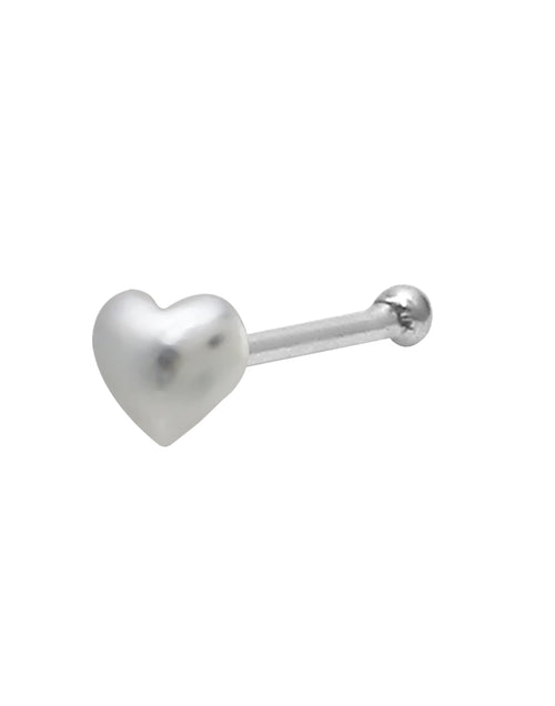 Small Heart Nose Pin (Bone Style) in 92.5 Silver for Girls Piercing - Default Title - Abhooshan