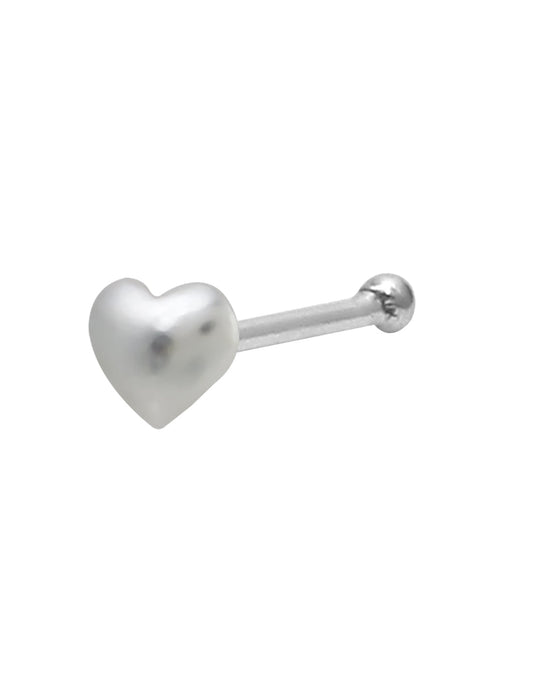 Small Heart Nose Pin (Bone Style) in 92.5 Silver for Girls Piercing