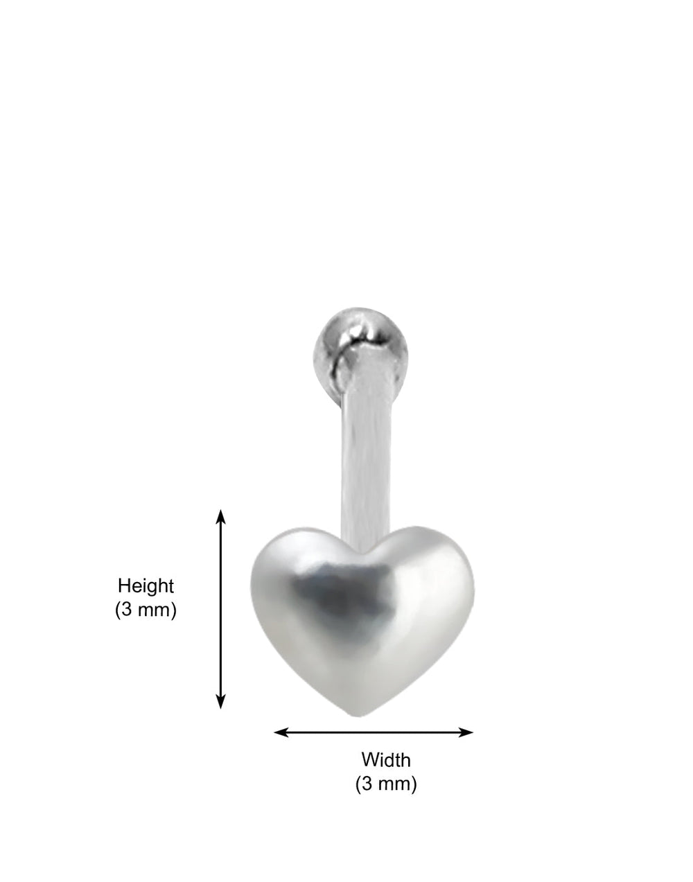 Small Heart Nose Pin (Bone Style) in 92.5 Silver for Girls Piercing