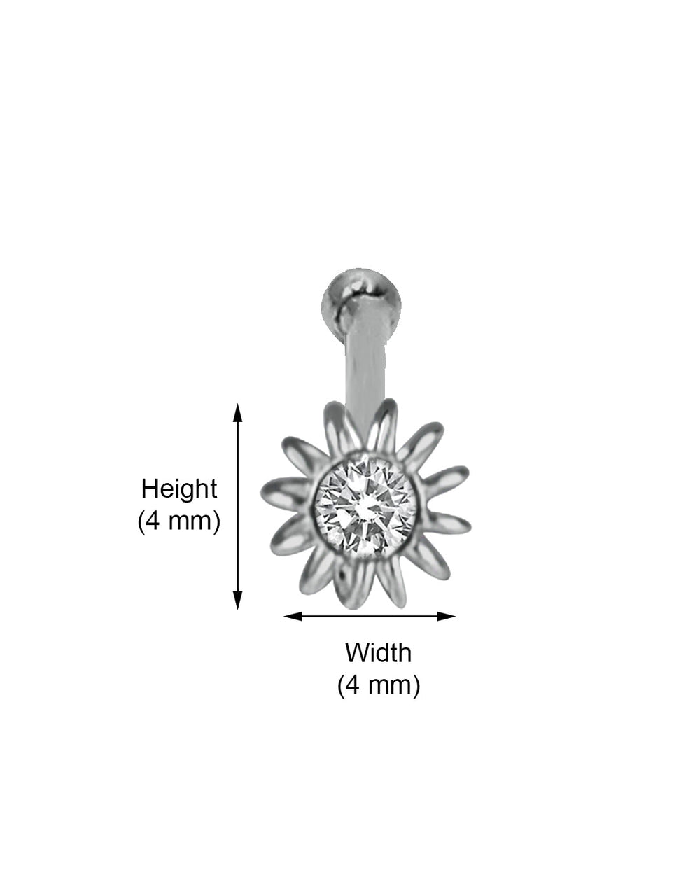 Small and Dot Size CZ in flower shape Nose Stud in 92.5 Silver