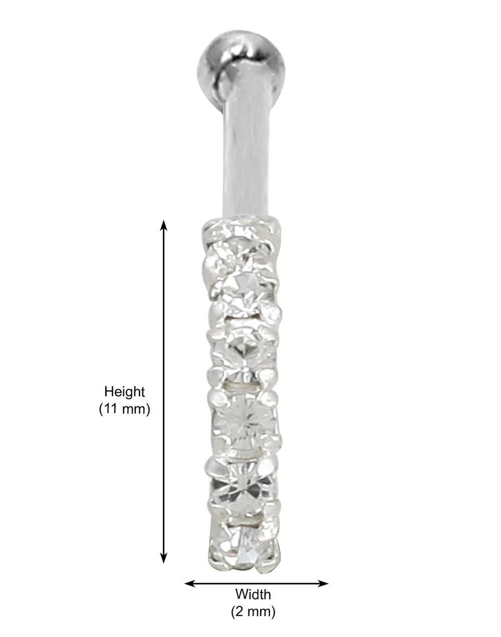 Half Round CZ Nose Stud in 92.5 Silver