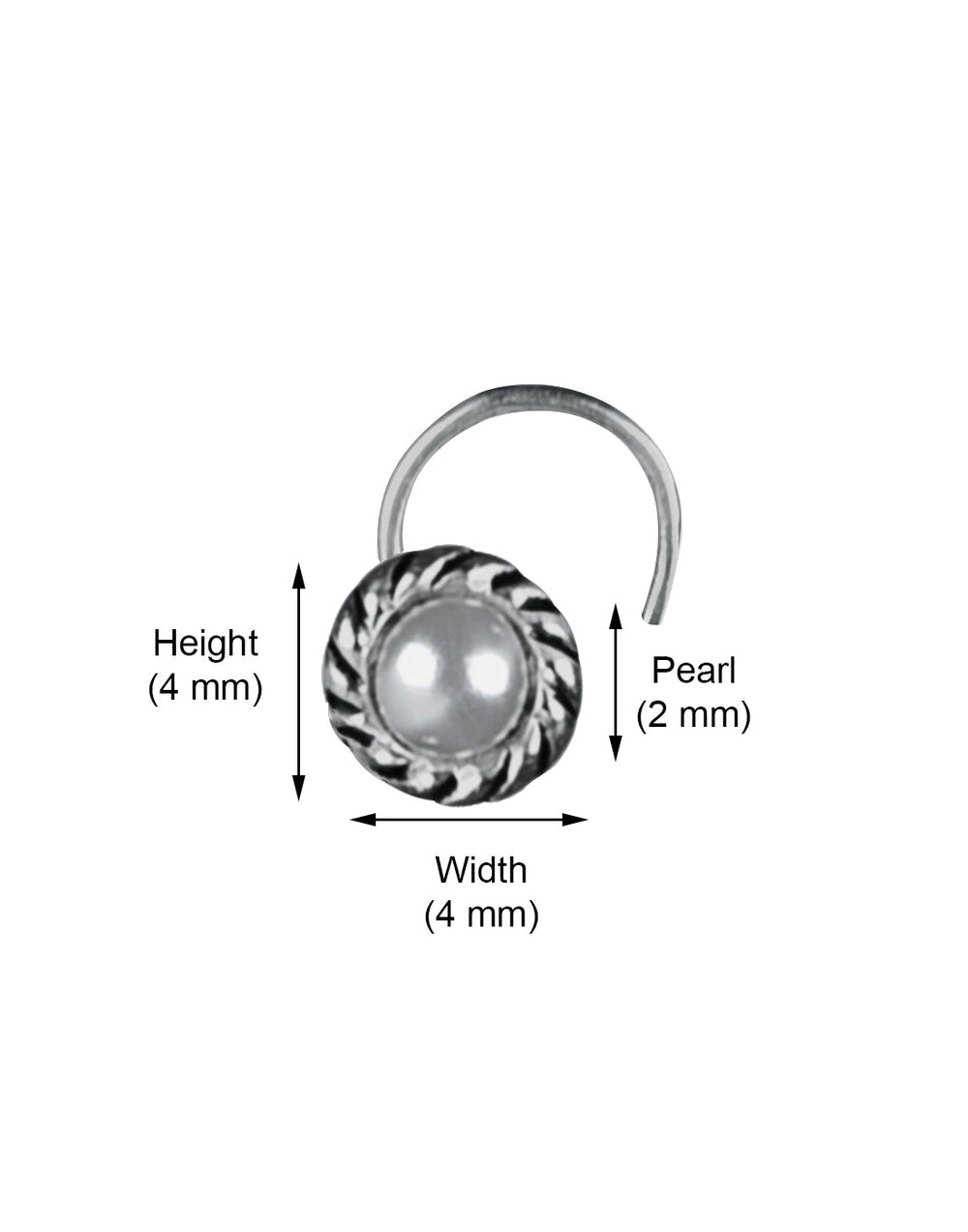 Designer Nose Pin in 92.5 Sterling Oxidized Silver and Pearl