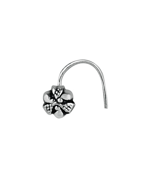 Tiny Flower Nose Pin in 92.5 Sterling Oxidized Silver - Default Title - Abhooshan