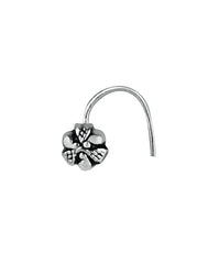 Tiny Flower Nose Pin in 92.5 Sterling Oxidized Silver