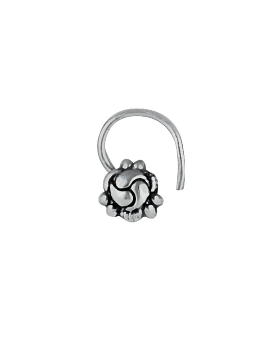 Trendy Flower Shape Nose Pin in 92.5 Sterling Oxidized Silver