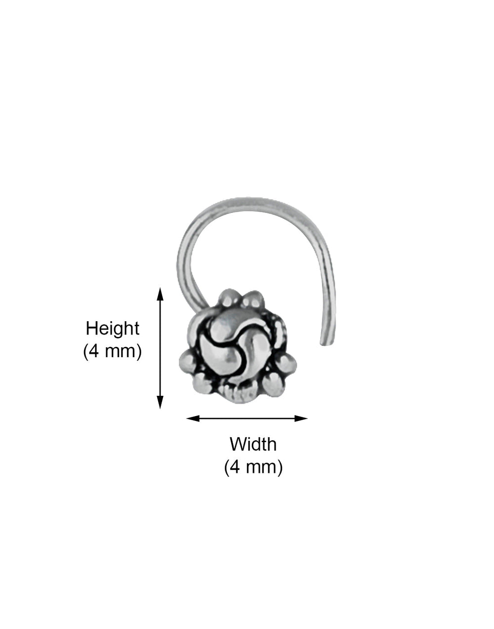 Trendy Flower Shape Nose Pin in 92.5 Sterling Oxidized Silver