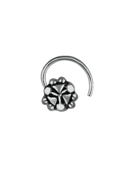 Trendy Flower Shape Nose Pin in 92.5 Sterling Oxidized Silver