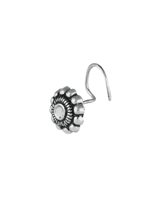 Tribal look Flower Shape Nose Pin in 92.5 Sterling Oxidized Silver