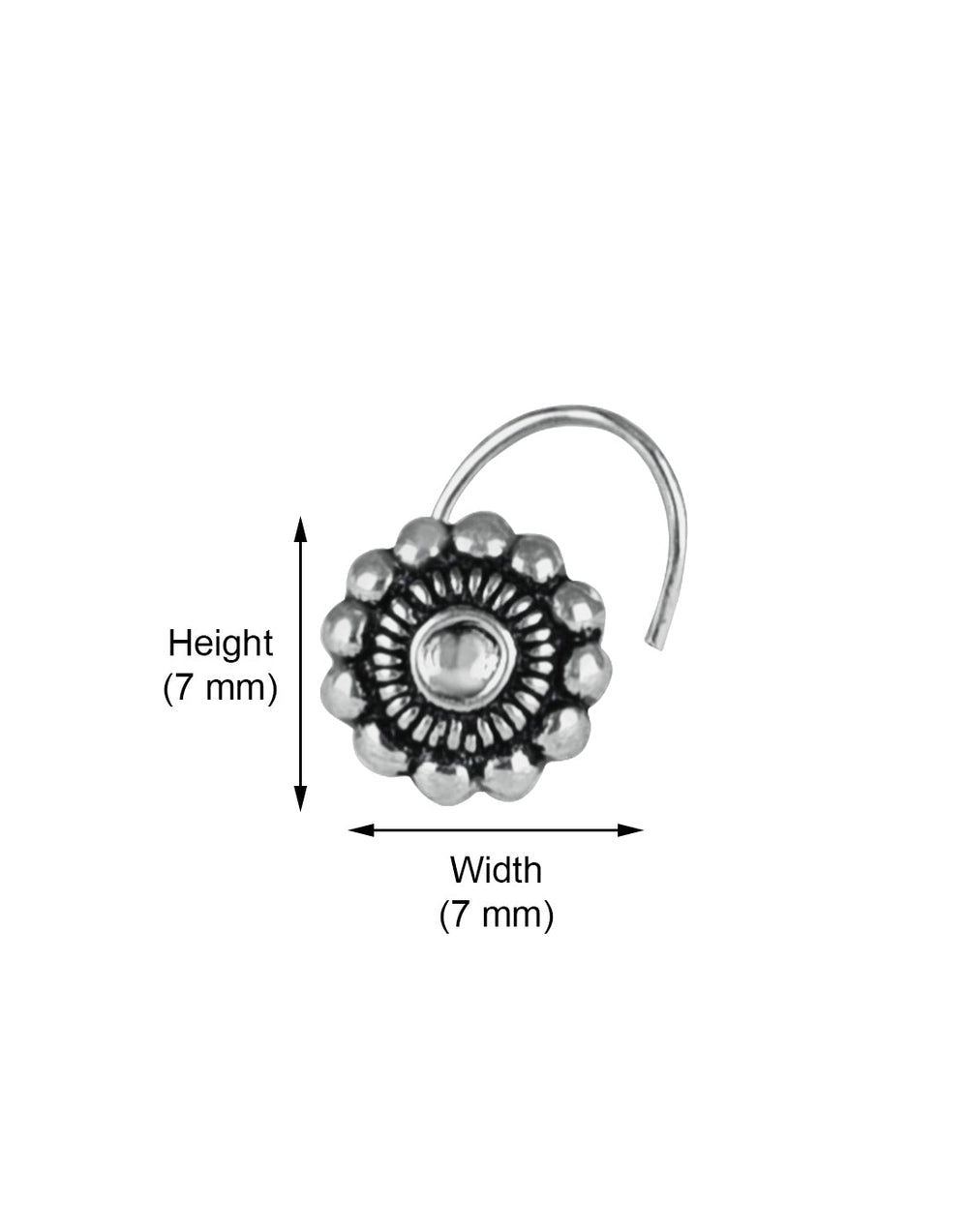 Tribal look Flower Shape Nose Pin in 92.5 Sterling Oxidized Silver