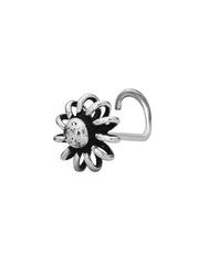 Trendy  Flower 6 mm Nose Pin with wire in 92.5 Sterling Oxidized Silver