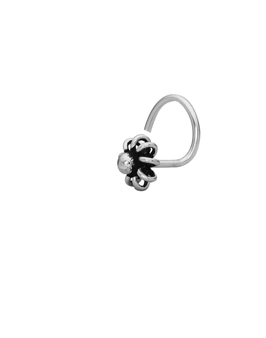 Trendy  Flower 4 mm Nose Pin with wire in 92.5 Sterling Oxidized Silver