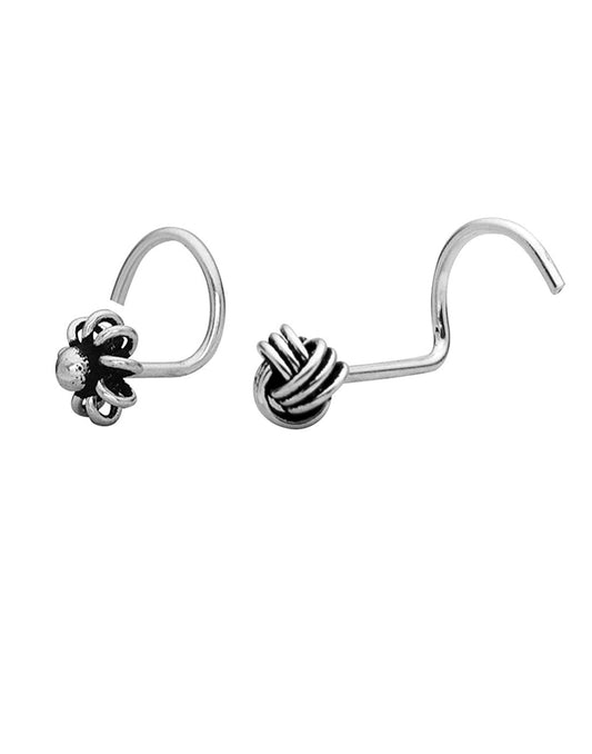 Combo of 92.5 Sterling Silver Flower and Knot Shape Nose Pin