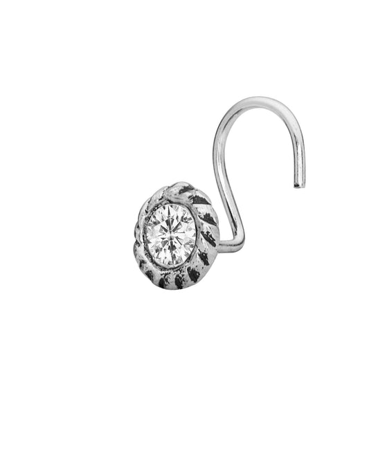 Trendy Cubic Zirconia Nose Pin with wire in 92.5 Sterling Oxidized Silver