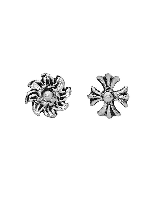 Combo of 92.5 Sterling Silver Flower Antique Oxidized Nose Studs - Default Title - Abhooshan